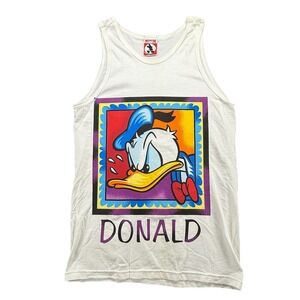MICKEY INC Mens Tank Top Large White Donald Duck Graphic Vintage 90s Style‎ Y2K